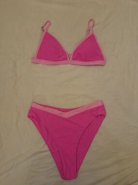 SHEIN Hot Pink Two-Piece Bikini with Light Pink Trim